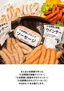 長野県小谷村の特産小谷野豚で作ったソーセージの3点セット