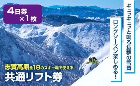志賀高原 全山共通リフト券 一日券 2021-2022シーズン　4枚スキー場