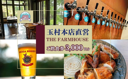 志賀高原ビール 清酒縁喜の蔵元「玉村本店」直営レストラン【THE FARMHOUSE】ご飲食券3000円分 チケット お食事券 バー 上林温泉 