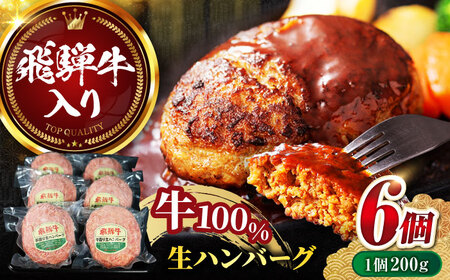 飛騨牛 生ハンバーグ（200g×6個）牛肉 100% 手ごね 特大 国産牛 冷凍 和牛 岐阜市/丸福商店 [ANBO030]