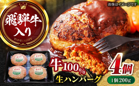 飛騨牛 生ハンバーグ（200g×4個） 牛肉 100% 手ごね 特大 国産牛 冷凍 和牛 岐阜市/丸福商店 [ANBO029]