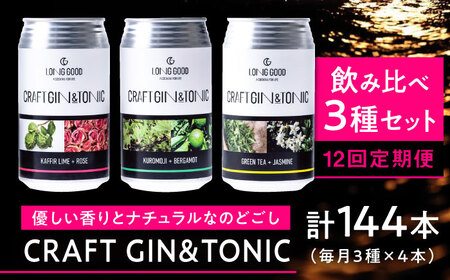クラフトジン 【12回定期便】LONG GOOD クラフト・ジントニック3種セット 各種4本 計12本 [ANCG010] クラフトジン