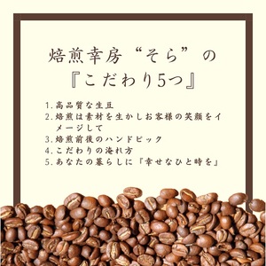 【コーヒー豆定期便12か月】『焙煎幸房“そら”』世界を旅するコーヒー 酸味は苦手、浅煎り抜き 200g×1種類