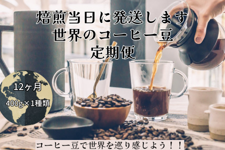 【コーヒー豆定期便12か月】『焙煎幸房“そら”』世界を旅するコーヒー 浅煎り～深煎りおまかせ 400g×1種類