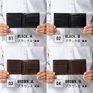 二つ折り財布 本革 BOX型 BROWN_B|二つ折り