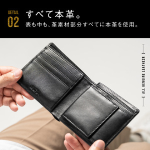 二つ折り財布 本革 BOX型 BLACK_B|二つ折り