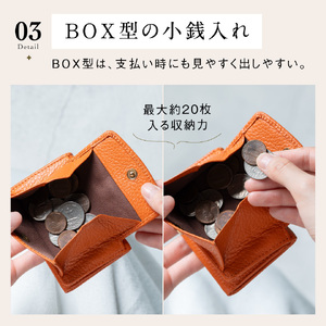 三つ折り財布 レディース  本革 オレンジ｜三つ折り