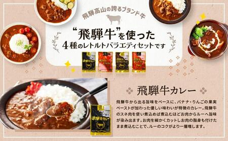 訳あり 飛騨牛レトルト４種２０袋！ バラエティセット 飛騨牛 肉 牛 カレー ビーフカレー トマトカレー ビーフシチュー デミハヤシ レトルト 20袋 簡易包装 レトルトカレー ご当地カレー おいしい 便利 飛騨高山 ふるさと清見21 DC001