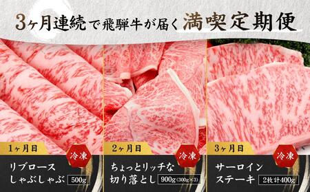 満喫飛騨牛3ヶ月定期便（全3回）牛肉 しゃぶしゃぶ ステーキ 切り落とし 飛騨牛のこもり FC101〔国産和牛定期便  牛肉定期便 ステーキ  飛騨牛定期便　3回〕