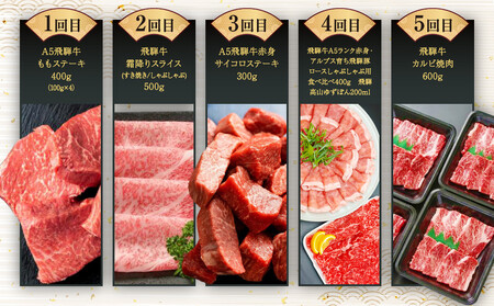 飛騨牛 定期便 全5回 約 2.2kg ( 300g 以上 × 5ヶ月 ) 牛肉 | 定期便 食べ比べ  ZZ015VC13
