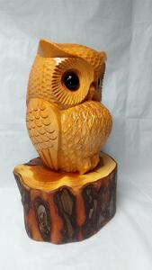 【未使用】フクロウ　置物　木彫り　一位一刀彫　イチイ　工芸品　雛人形　日本製 数量限定】飛騨一位一刀彫 招福福来郎（大）| 伝統工芸 フクロウ