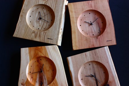 nokutare】 壁掛け時計 耳付き 小 時計 フック付き 電池付き 木製 木目
