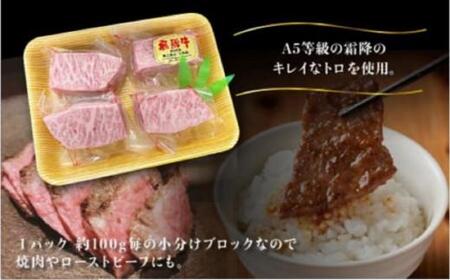 A5等級 飛騨牛トロブロック 400g（約100g×4） 炙り握り寿司用 | 肉 牛肉 ひだ牛 牛 トロ ブランド牛 黒毛和牛 霜降り 冷凍 飛騨高山 ながせ食品 FH008