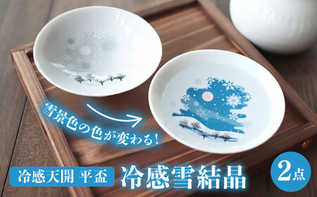 【美濃焼】 温度で変化する器 平盃 ペアセット　『冷感雪結晶』 【丸モ高木陶器】 食器 盃 おちょこ[TBA193]