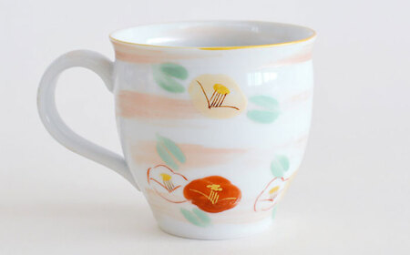 【美濃焼】 赤絵 流水椿 マグカップ 白 【織部/蔵珍窯】 食器 マグカップ コーヒーカップ[TBI014]