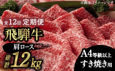 【12回定期便】飛騨牛A4等級以上 ロース 肩ロース すき焼き用 1kg 多治見市/肉の丸長  和牛 a4 薄切り 焼肉 炒め物 飛騨牛 すき焼き すきやき しゃぶしゃぶ 肩ロース ロース 赤身 スライス うす切り A4ランク ブランド牛 国産 お肉 牛肉 ロース肉 牛ロース 定期便 ギフト プレゼント 贈答 贈り物 送料無料 [TAZ023]