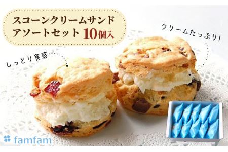  スコーンクリームサンド アソートセット 10P 多治見市/famfam スコーン 洋菓子 個包装 詰め合わせ 詰合せ おまかせ スイーツ デザート クリーム 焼き菓子 セット 朝食 おやつ ティータイム 手土産 冷凍 送料無料 母の日 父の日 プレゼント ギフト 贈答 贈り物 [TAK005]