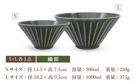 【美濃焼】[軽量食器] しのぎ反りどんぶり Sサイズ / Lサイズ ペア 4点セット 黒×緑【井澤コーポレーション】 器 どんぶり ラーメン うどん 丼 サラダボウル お茶漬け 鉢 小鉢 セット [TBP041]