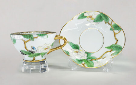 コーヒーカップ＆ソーサー 手書き 花鳥 クローバー型 【ナカヤマ販売】[TAU025]