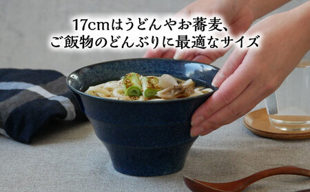 【美濃焼】 ラーメンどんぶり 軽量 カラーボーダー 大・小  2点 ずつ 計 4点 セット 窯変紺 【丸半製陶所】食器 丼 ボウル [TDG011]