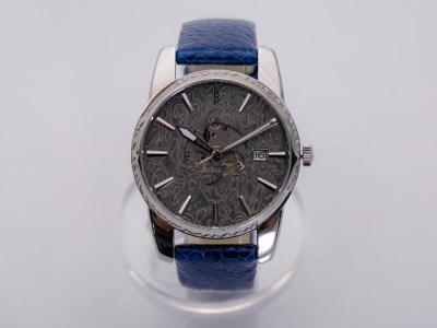MUSHA Damascus Watch SAMURAI 【blue】 ～ダマスカス鋼 腕時計～ D300