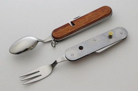 茶合板柄 スプーン・フォーク付 5徳 引割ナイフ