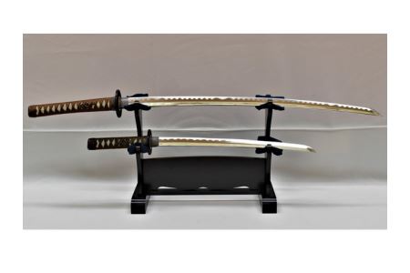 模造刀　飾り刀（金茶）　大小セット　刀掛け付き　H80-03