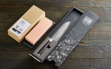 【9月30日受付終了】H49-04 ダマスカス包丁「都」 三徳包丁 &砥石 ギフトラッピング