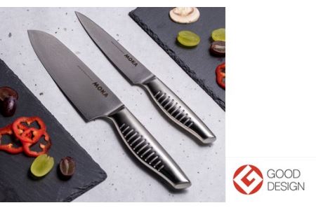 H50-37 MOKA ダマスカス包丁2点セット(三徳+ペティ) オールステンレス|軽くてにぎりやすい ハンドル 女性でも使いやすい 一体型 お手入れ簡単 ギフト お祝い 贈り物に最適