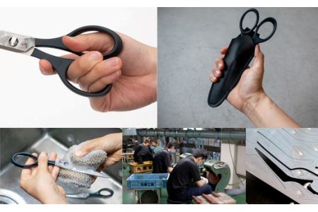 H54-08 三昧 タクティカルシザー（ダマスカス鋼キッチンはさみ） 携帯レザーケース付き