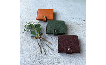 本革 スクエア二つ折り財布 シボ入り栃木レザー ファッション小物 革小物 レザー小物 ウォレット シンプル コンパクト お札入れ 小銭入れ カード入れ オープンポケット  ダークブラウン