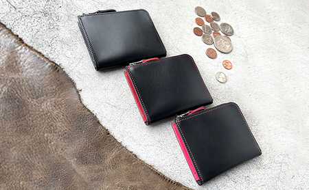 革財布 本革 L字ファスナー ミニ財布 イタリアンレザー ブラックビューティー 美濃市 オールブラック 10,080円