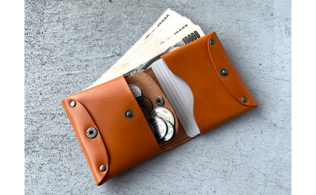 本革 ノンステッチの二つ折りミニ財布 栃木レザー ブラウン
