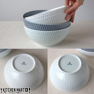 【美濃焼】 さざなみ 19鉢 1450ml 3色セット 白 青白 ブルーグレー 瑞浪市 / JS企画 鉢 麺鉢 皿 [AZAZ101]