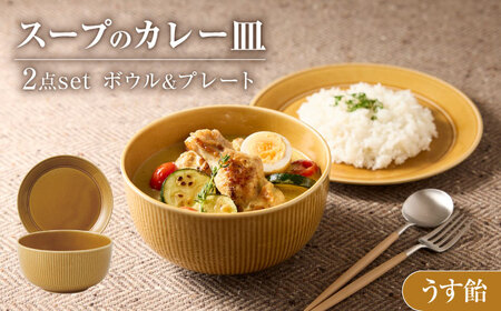 【美濃焼】 miyama.のカレーのうつわ スープのカレー皿 2点セット うす飴 瑞浪市 / ミヤマプランニング 食器 皿 ボウル [AZCM061]