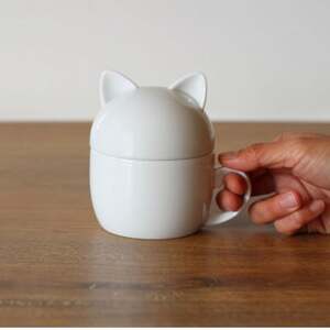 小田陶器のCat pit マグ小 (白)　猫のカタチの可愛い蓋付きマグカップ【小サイズ】【1473442】
