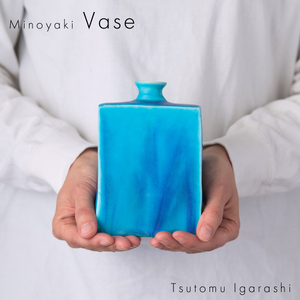 【美濃焼】 五十嵐務 角花瓶 中 トルコブルー 瑞浪市 / JS企画 セット 陶芸作品 花瓶 インテリア [AZAZ214]