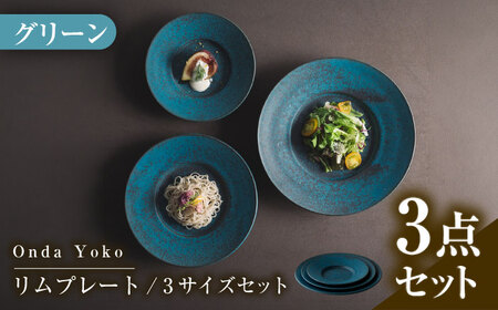 【美濃焼】　恩田陽子 リムプレート 皿 グリーン 3サイズセット S M L 瑞浪市 / JS企画 食器 プレート おしゃれ セット [AZAZ024] 10,920円