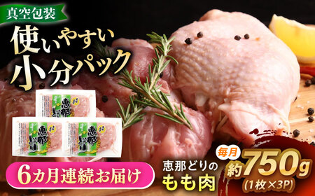 【6回定期便】 【冷凍】 恵那どり もも肉 3枚セット 750g前後 瑞浪市 / トーノーデリカ 小分け 真空パック 鶏肉 鶏もも肉 モモ肉　[AZBJ011]