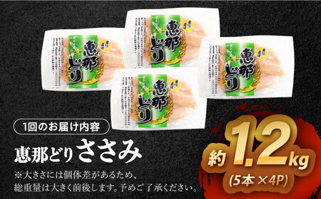 【6回定期便】 【冷凍】 恵那どり ささみ 20本セット 1.2kg前後 瑞浪市 / トーノーデリカ 小分け 真空パック ササミ　鶏肉[AZBJ020]