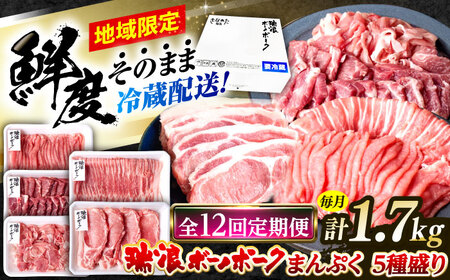 【12回定期便】※冷蔵配送/地域限定※ 岐阜県産 豚 瑞浪ボーノポーク まんぷく 5種盛り 1.7kg (ロースしゃぶしゃぶ・肩ロース焼肉・バラスライス・小間切・ローステキカツ) 瑞浪市 / きなぁた瑞浪[AZCI040]