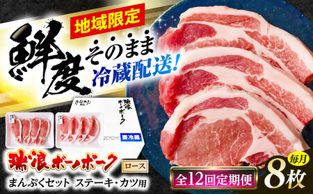 【12回定期便】 ※冷蔵配送/地域限定※ 岐阜県産 豚 瑞浪ボーノポーク ロースステーキ 1kg まんぷくセット 瑞浪市 / きなぁた瑞浪[AZCI064]