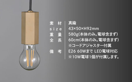 CTSH LIGHT. ペンダントライト＜HEXAGON ブラスト加工 E26＞ 瑞浪市 / ジオニック 照明器具 ソケット 真鍮 ゴールド [AZBQ082]