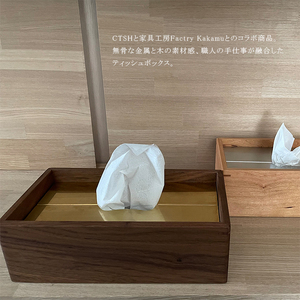 ティッシュボックス 金属加工職人と木工職人が作り上げる＜ウォルナット材×真鍮＞ 瑞浪市 / ジオニック リビング ティッシュ ケース 真鍮 木製 ゴールド [AZBQ121]