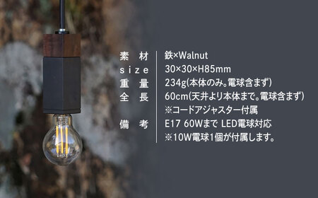 CTSH LIGHT. ペンダントライト SQUARE＜Walnut×パーカーライジング E17＞ 瑞浪市 / ジオニック 照明器具 ソケット 鉄 木製 ブラック [AZBQ069]