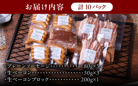 プレーンソーセージ 生ベーコン 計9パック  [AZAK007] ベーコン 無添加