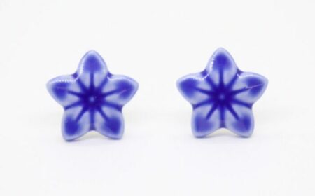 【美濃焼】 ききょう ピアス 紺色 瑞浪市 / TILEmade タイル アクセサリー ハンドメイド [AZCD014]