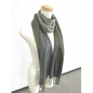 リバーシブル風　カシミヤ・ウール　マフラー(モスグリーン)_装飾品・工芸品 マフラー・手袋 服飾小物 _【1491192】