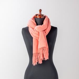 【B1-5】大判　カシミヤ100%　マフラー(サーモンピンク)_装飾品・工芸品 マフラー・手袋 服飾小物 _【1491197】