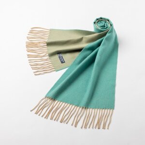 リバーシブル風 カシミヤ100% マフラー (ピーコックブルー×ベージュ)_装飾品・工芸品 マフラー・手袋 服飾小物 _【1491457】